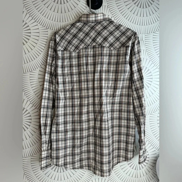Wrangler Wrancher Shirts‎ Men’s Pearl Snap Closure Size MEDIUM Brown Plaid - Picture 5 of 6